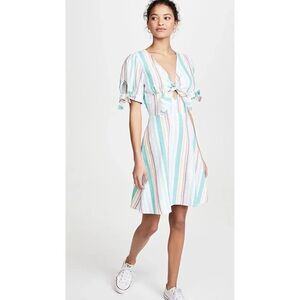 leRumi Ana cotton Striped V Neck A Line Dress Teal Size XS
